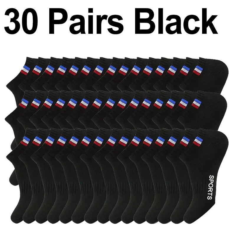 10/20/30 Pcs Men Breathable Low-Cut Athletic Socks Comfortable Moisture Wicking Polyester Spandex Blend for Sports & Casual Wear