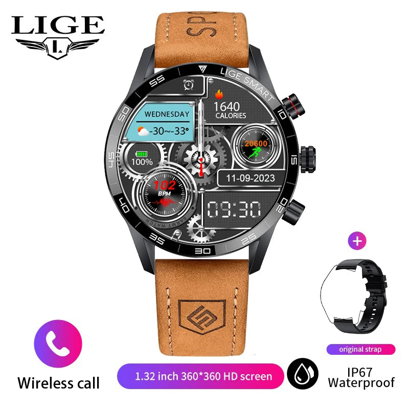 LIGE Business Smart Watch Men Bluetooth Call Health Monitor IP67 Waterproof Fitness Tracker Smart Bracelet Clock Smartwatch 2024