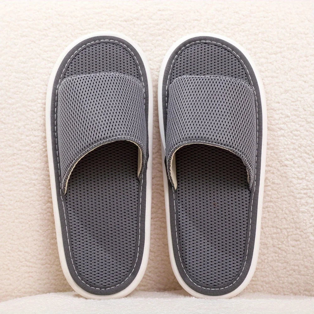 Men's Breathable Mesh On Open-Toe Slippers Lightweight Summer Indoor Shoes Soft Fabric for Home Comfort Flexible House Slippers