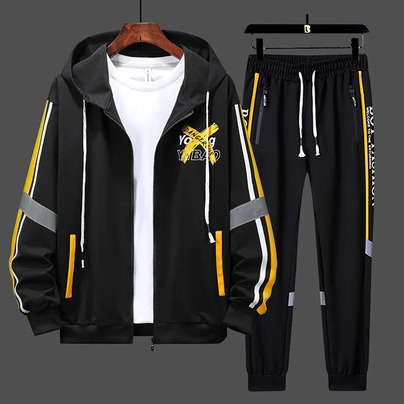 Men's High-End Fashion Zipper Cardigan And Pants Two-Piece Set Casual Sportswear Spring Autumn Printed Commuting Outfit