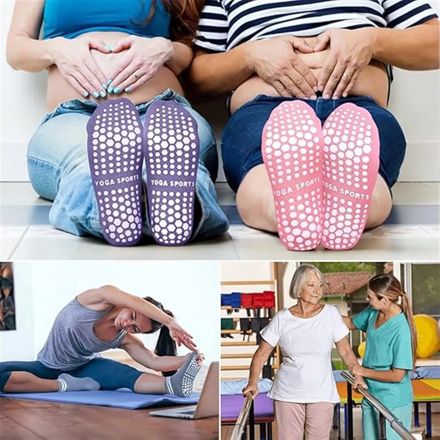 3 Pairs Yoga Socks for Women Non Slip Pilates Grip Socks with Double Stripes Ankle Sport Workout Ballet Athletic Socks