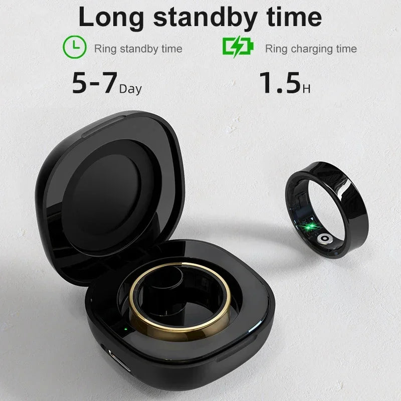 Smart Ring Men Women With Charging Case,Heart Rate Blood Oxygen,Skin Temperature Monitor,5ATM Waterproof For Android iOS