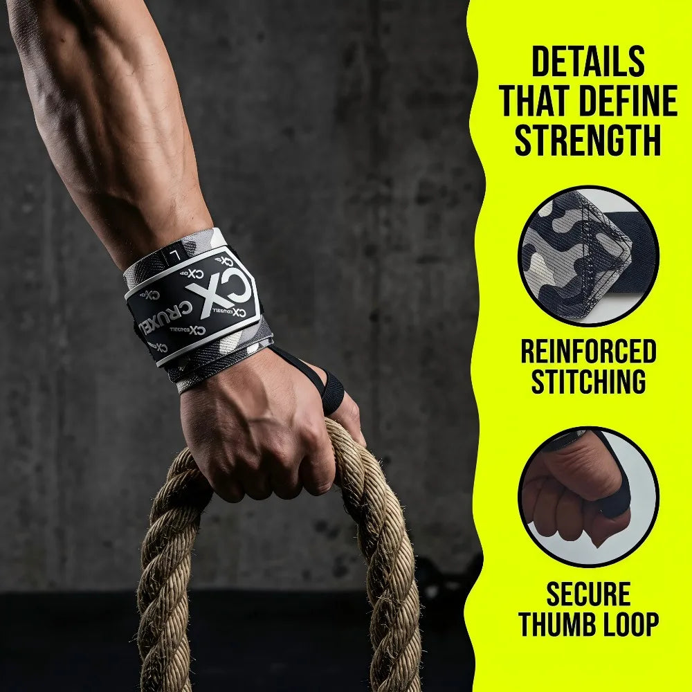 CRUXELL Fitness Wrist Wraps Camo Weight Lifting Wrist Support with Thumb Loop for Powerlifting CrossFit Gym Strength Training