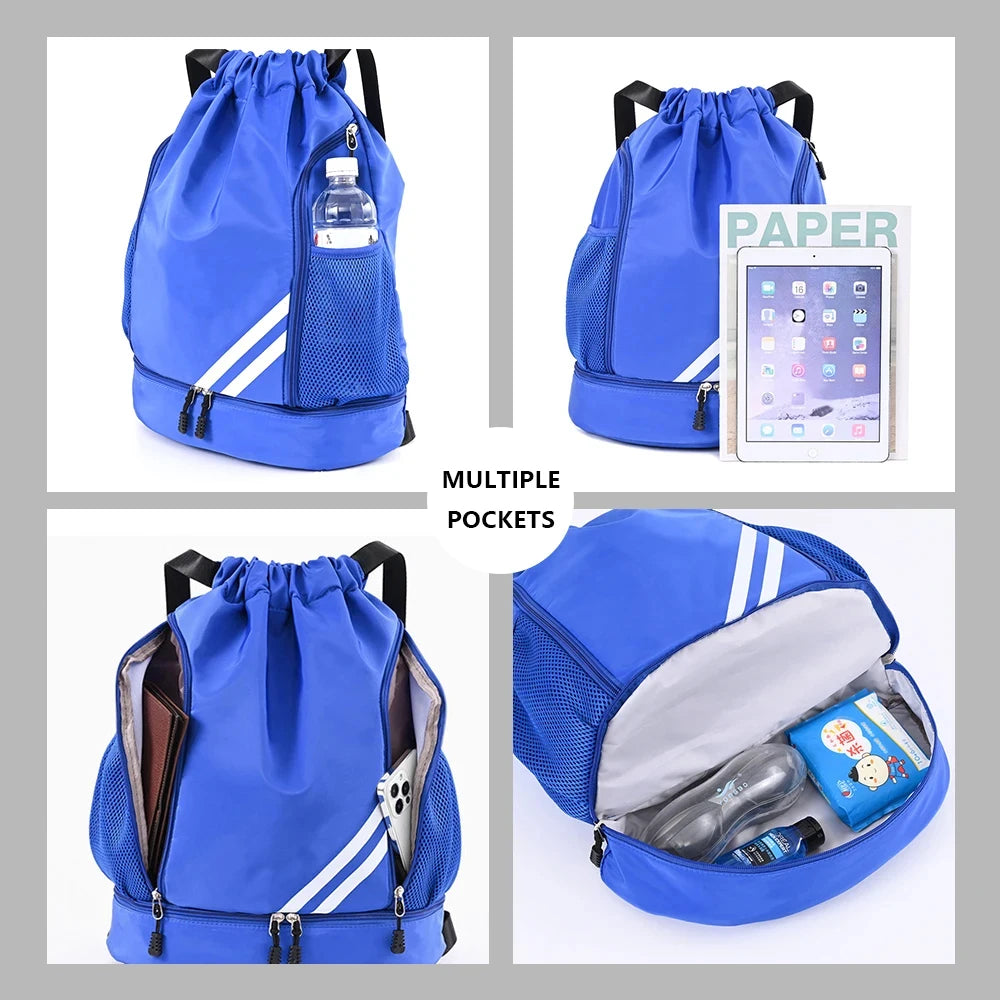 1PCS Sports Drawstring Backpack, Waterproof Sports Bag Soccer Bag Swim Gym Bag for Men Women with Ball Shoes Compartment