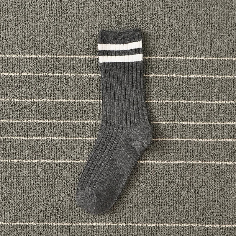 Socks Women Cotton Korean Japanese College Street Retro Style Ladies Classic Striped Long Crew Middle Tube Pile Socks Girls Gift