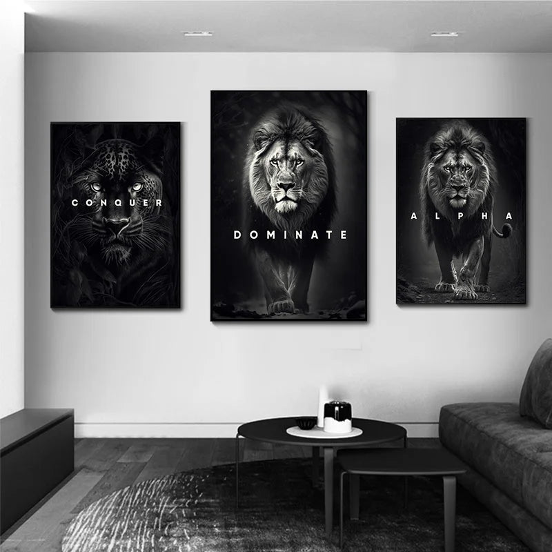 Animal Motivation Poster Panther Lion Motivational Canvas Posters Prints Canvas Painting Focus Conquer Fearless Mural Wall Decor