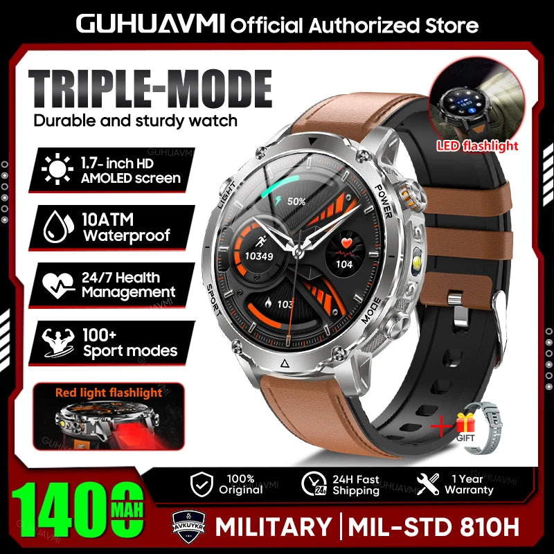 New GPS Sapphire Glass Smartwatch Business men 1.7-inch AMLED Screen Clock 1400mAh Battery 10ATM waterproof Titanium alloy Watch