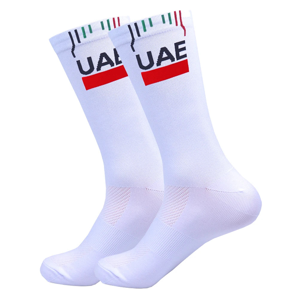 White TREKKING Cycling Socks Non Slip UAE Team Soccer Socks Cushioned Breathable Running Yoga Basketball Bike Sports Grip Socks