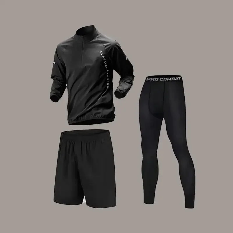 Men's Quick Drying Sports Suit Autumn Track and Field Zipper Training Running Fitness Long Sleeved Bicycle Breathable Sportswear