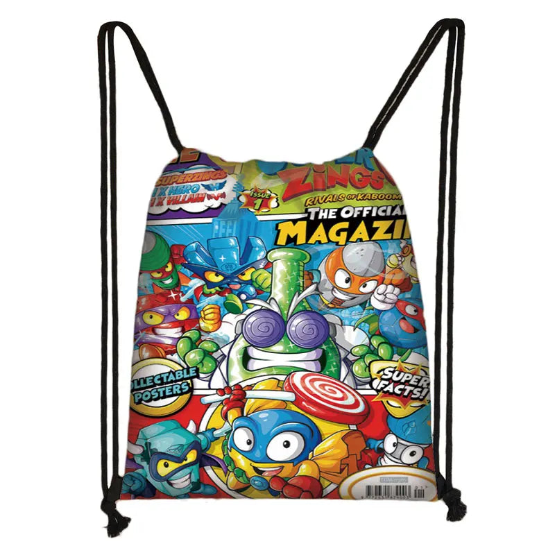 Cartoon Super Zings Drawstring Bag Boys Girls Casual Backpack Youth Lightweight Super Zings Printing Bags Storage Bag Gift