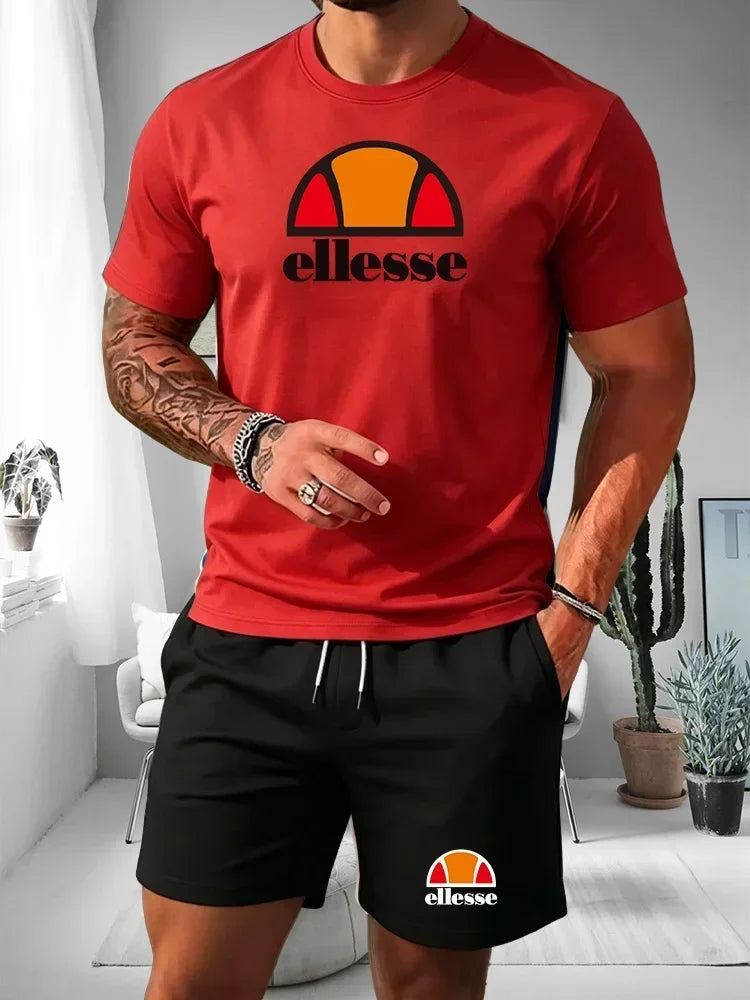 Men's Two-piece Sports Suit Round Neck Short Sleeved Shirt Shorts Set Men's Running Suit Plus Size T-shirt Men's Summer T-shirt