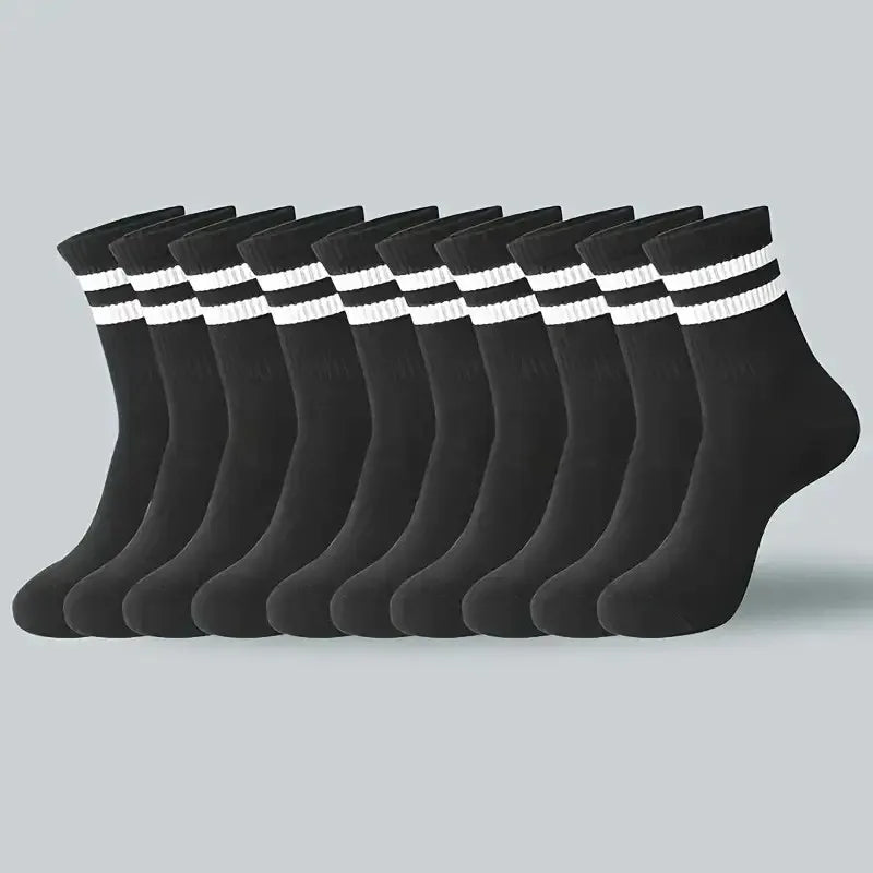 6/10/20 Pairs Neutral Striped Mid Tube Socks Sweat Absorbing Breathable Soft and Comfortable Couple Sports and Leisure Socks