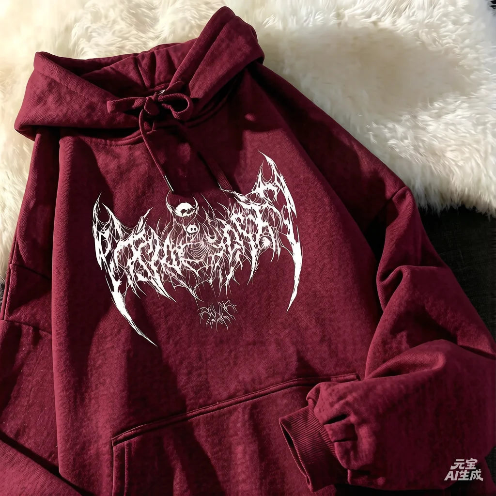 Unisex Skull Printed Hoodie Gothic Punk Style Long Sleeve Sweatshirt for Men Women Black Fashion Cool Hooded Pullover 2025