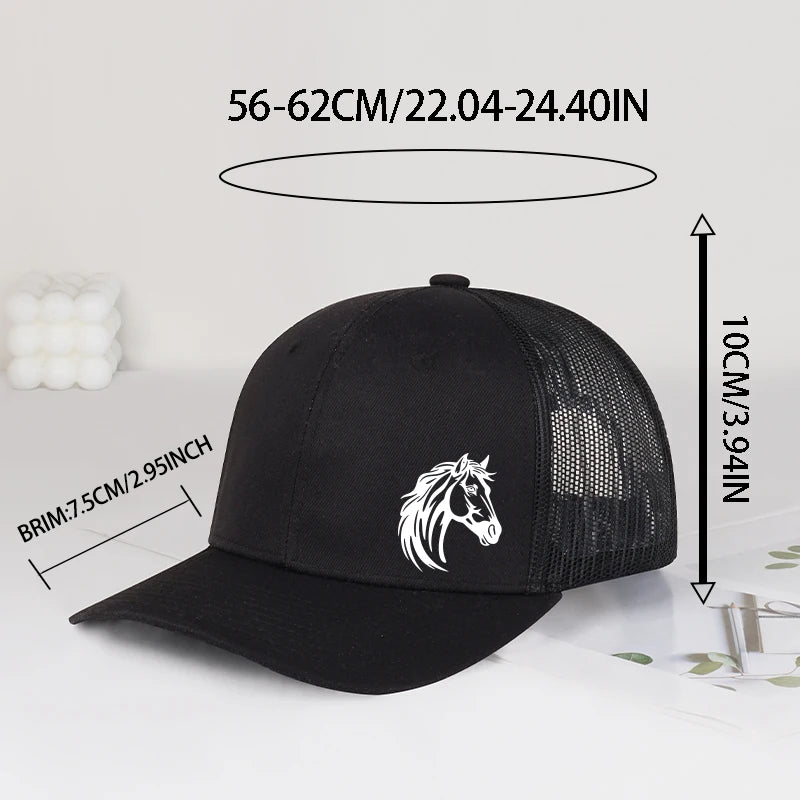 Western Horse Head Print Trucker Cap Adjustable Unisex Cowboy Riding Mesh Sun Hat