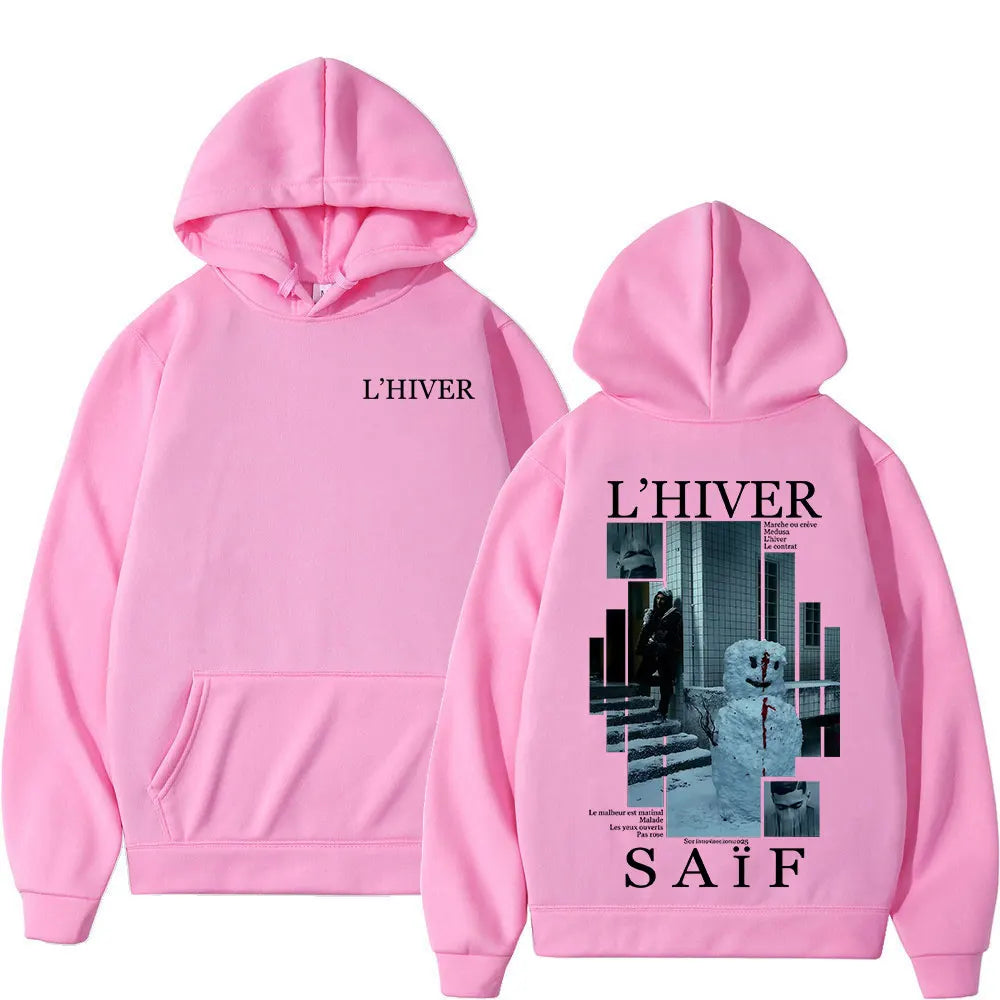 Rapper L'HIVER Saif Album 2025 Hoodies Men's Hip Hop Fleece Pullover Sweatshirt Retro Long Sleeve Oversized Hoodie Streetwear