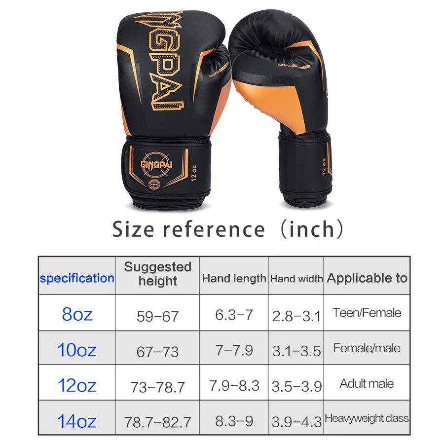 GINGPAI Men Women 8 10 12 14 oz Boxing Gloves Muay Thai Profession Kickboxing Adults Sandbag Guantes MMA Sanda Training De Boxeo