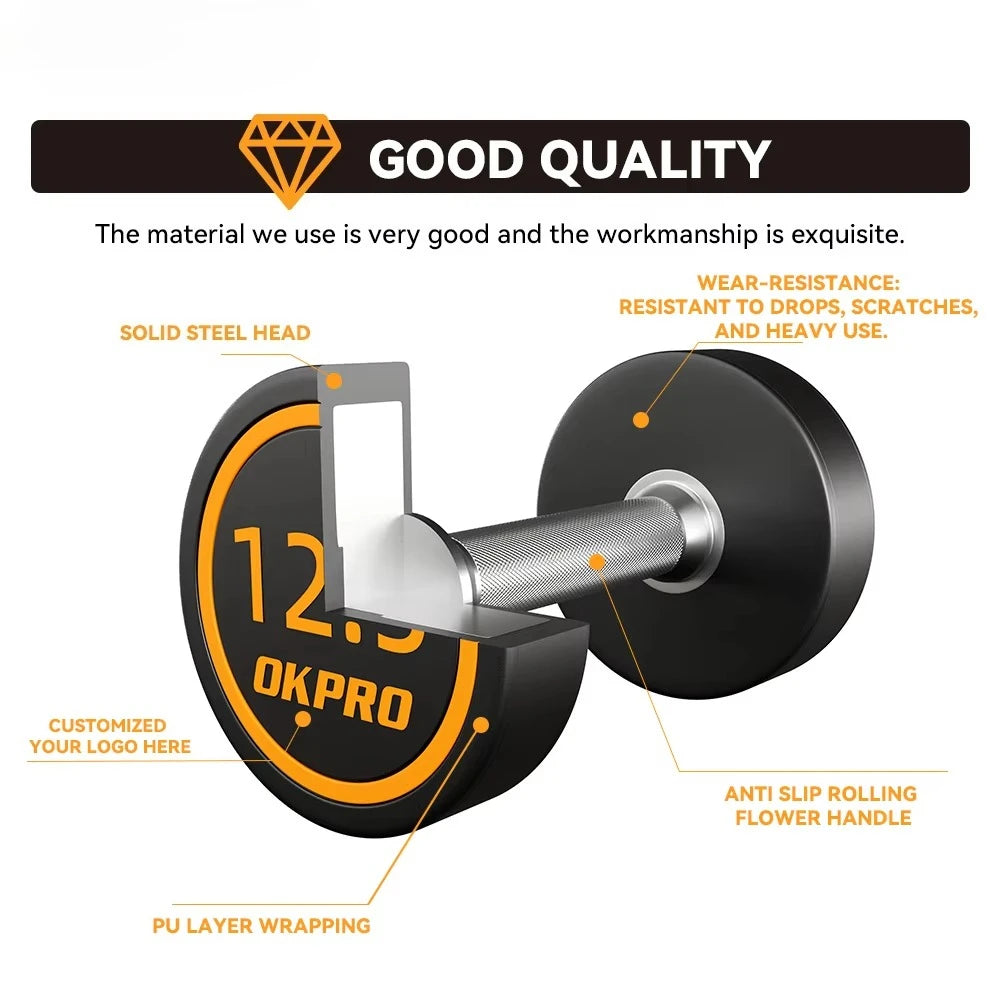 Rubber-coated Round-head Electroplated Dumbbell Set, Made of Pure Steel with Ergonomic Grip, for Personal Fitness Trainers.
