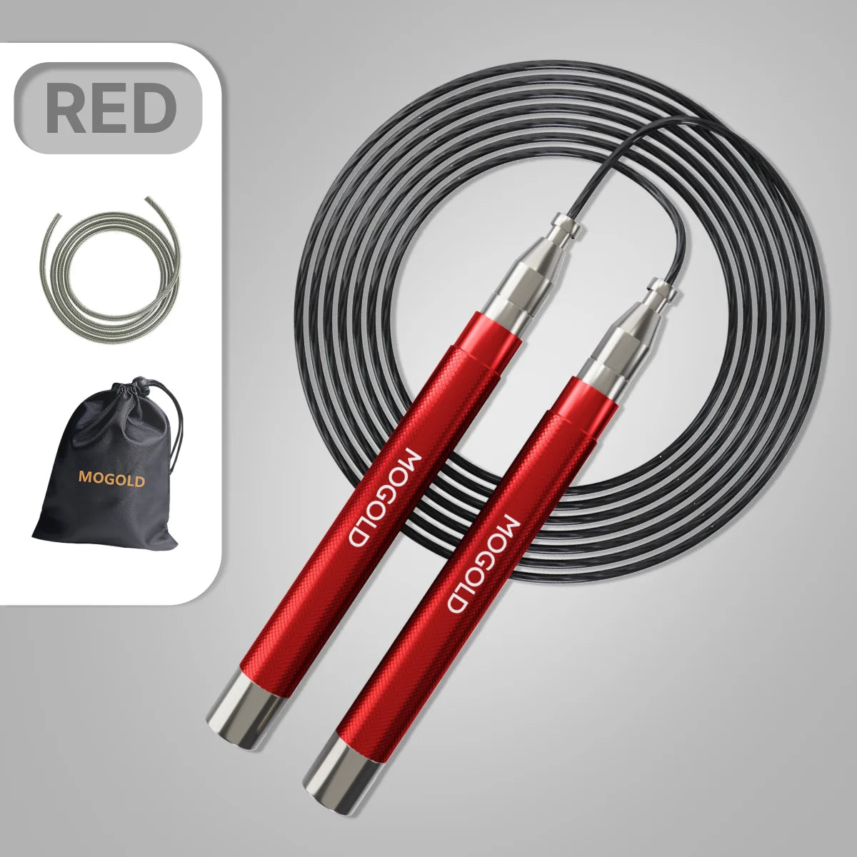MOGOLD Metal Handle Wire Jump Rope – Ultra-Fast Acceleration, Stable & Non-Swaying, One-Click Adjustment