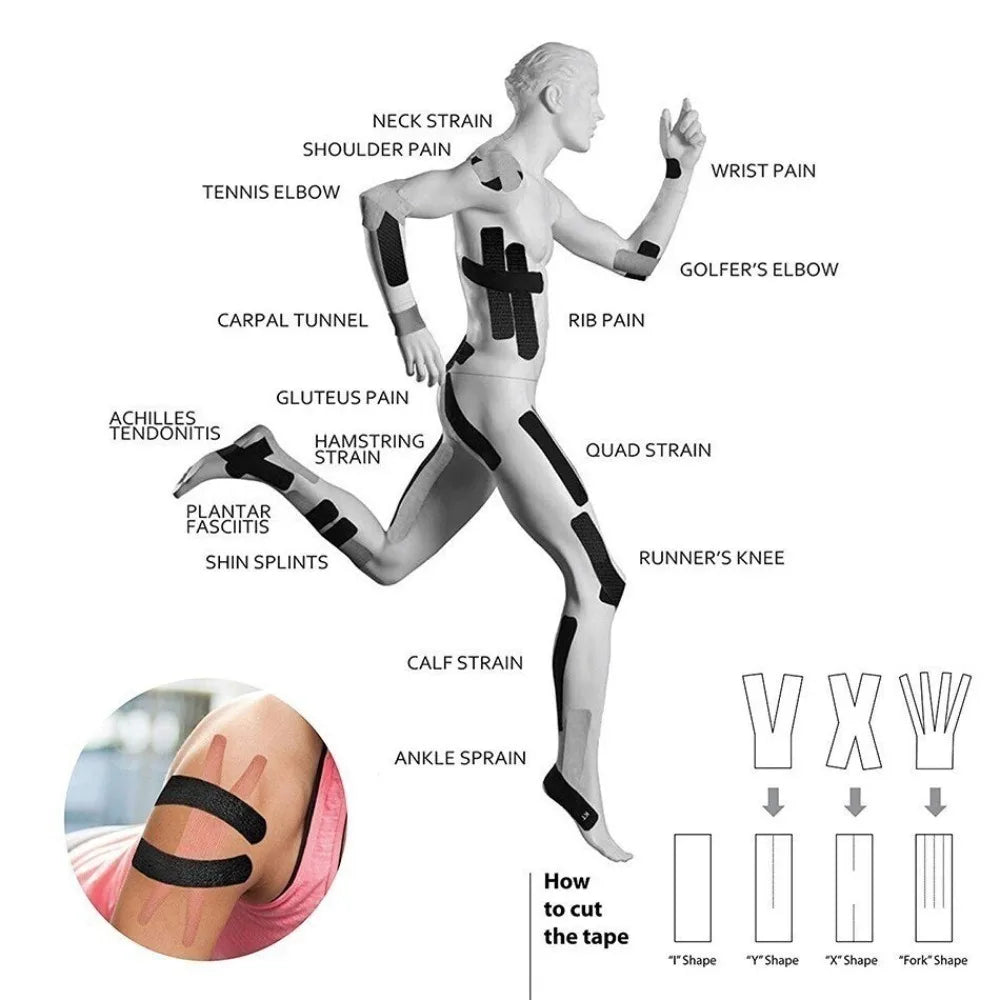 Sports Kinesio Tape Muscle Kinesiology Elastic Knee Pain Relief Strain Patch Athletic Recovery Stickers Fitness Bandages
