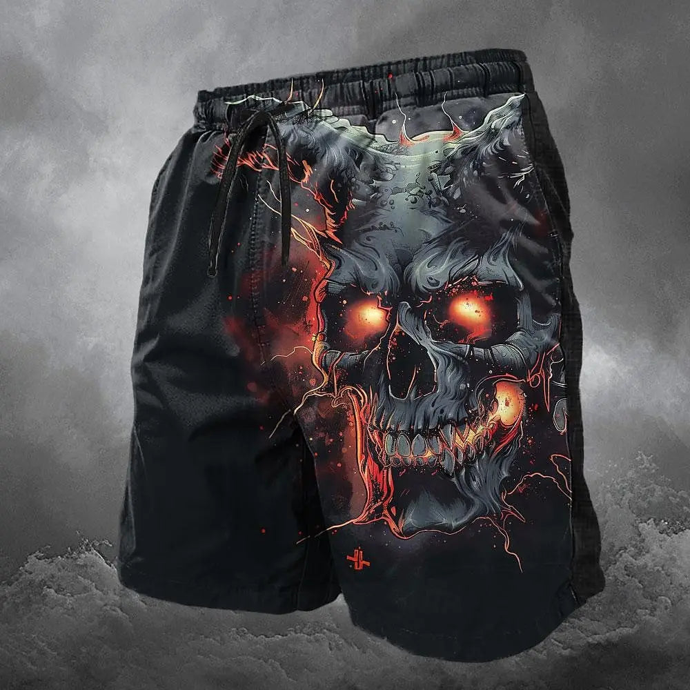 Men's Summer Horror Skull 3D Printed Beach Shorts Loose Streetwear Hip Hop Swim Trunks Breathable Casual Outdoor Short Pants