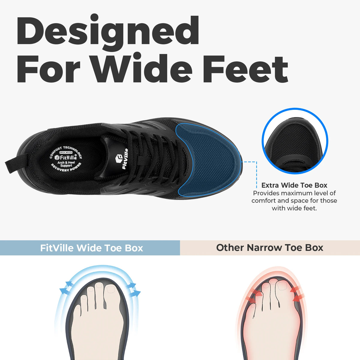 FitVille Men's Trail Running Shoes Extra Wide Toe Sports Sneakers Lightweight Workout Gym Cross Training Shoes for Men Non-slip