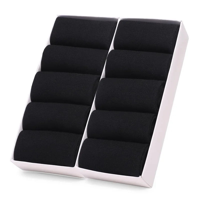 10Pairs/Lot Black Grey Men's Socks Business Solid Color Casual Simple Socks Deodorant Breathable Cotton Sports Mid-calf Socks