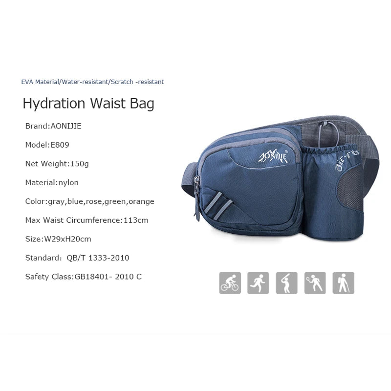 AONIJIE E809 Hydration Fanny Pack Waist Bag Bum Bag Running Belt Water Bottle Holder Jogging Marathon Race Fitness Gym Travel