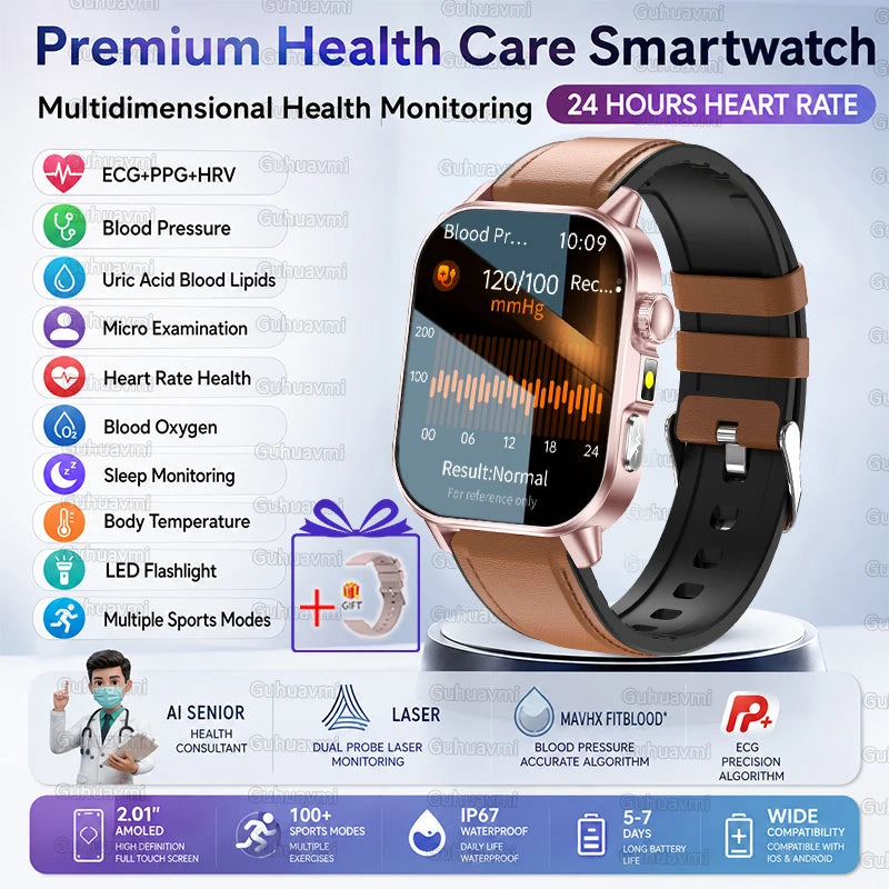 2026 New ECG+PPG Smart Healthy Diagnosis Surveillance Body Analysis Blood Pressure Lipid Uric Acid Health Smart Watches For Men