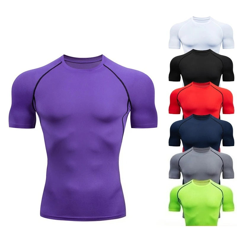 Men's Quick Dry Short Sleeve Fitness T-Shirt Outdoor Sports Running Yoga Tight Fitting Stretch Training Pro Clothing