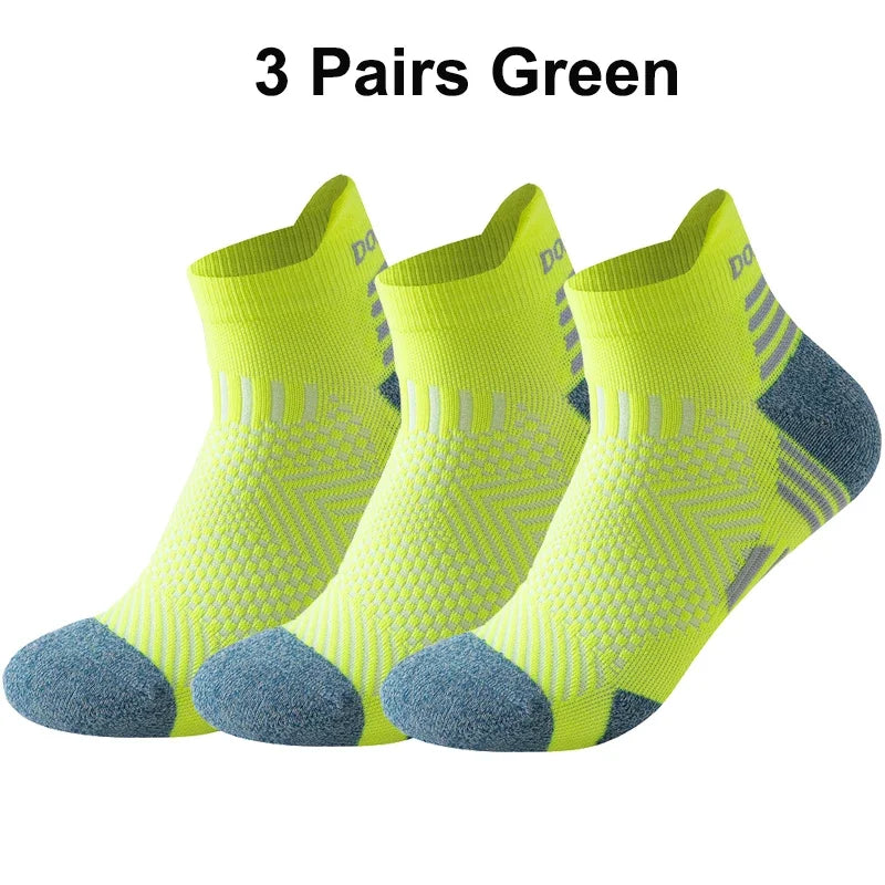 3 Pairs Marathon Running Socks Man Women Professional Sport Ankle Sock Fitness Thickened Cushioned Tube Low Cut Boat Short Socks