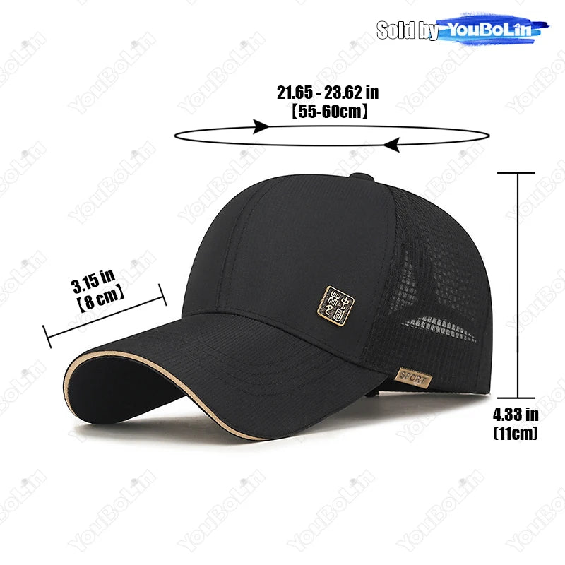 New Unisex Hard-Top Chinese Style Metal Label Mesh Baseball Cap Classic Outdoor Casual Sports Sun Hat Trucker Hats Dad Caps