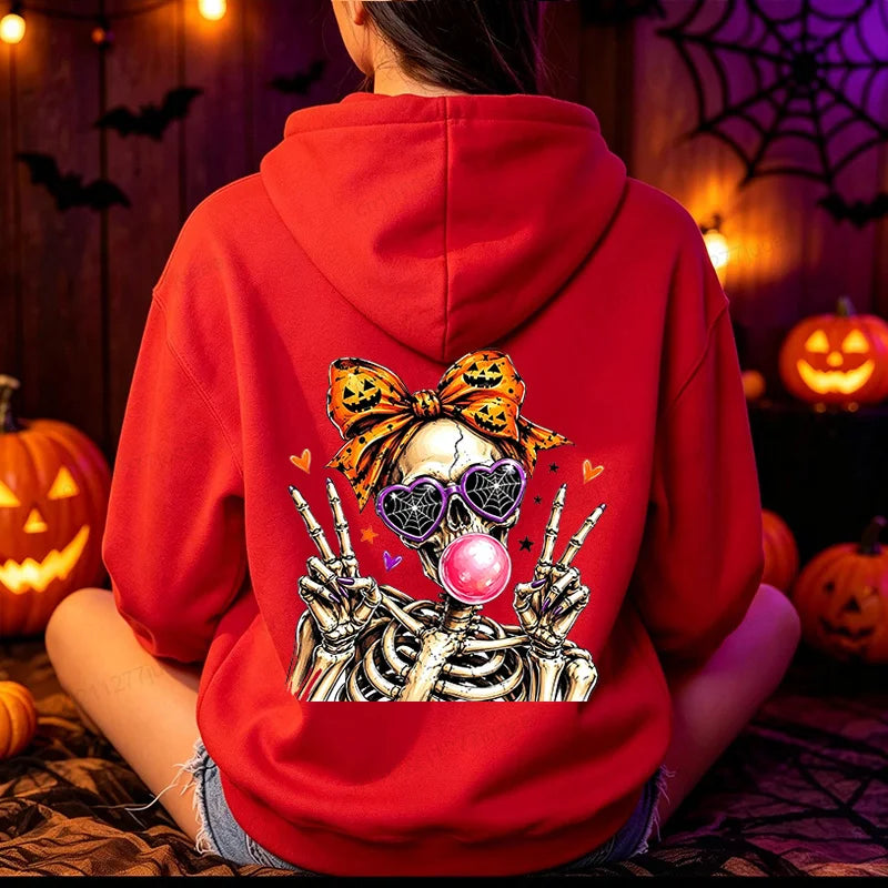 Funny Cute-Skeleton-Halloween Hoodie Skeleton Men Women Vintage Horror Graphic Pullover Sweatshirt Spooky Season Hoodies Gifts