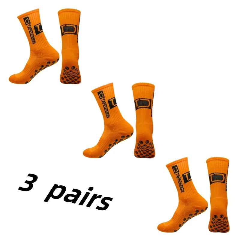 3Pairs/Lot New in ANTI SLIP Tapedesign Football Socks Mid Calf Non-Slip Soccer Sport Cycling Sports Mens Sock Women