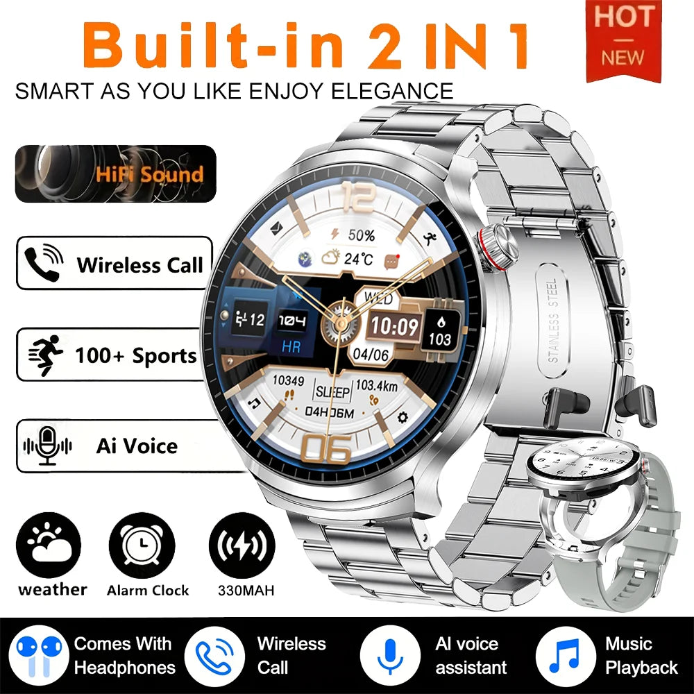 2026 T-REX3 New 2 in 1 Smart Watch With Earbuds Smart Watch TWS Bluetooth Earphone Heart Rate Blood Oxygen Monitor Sports Watch