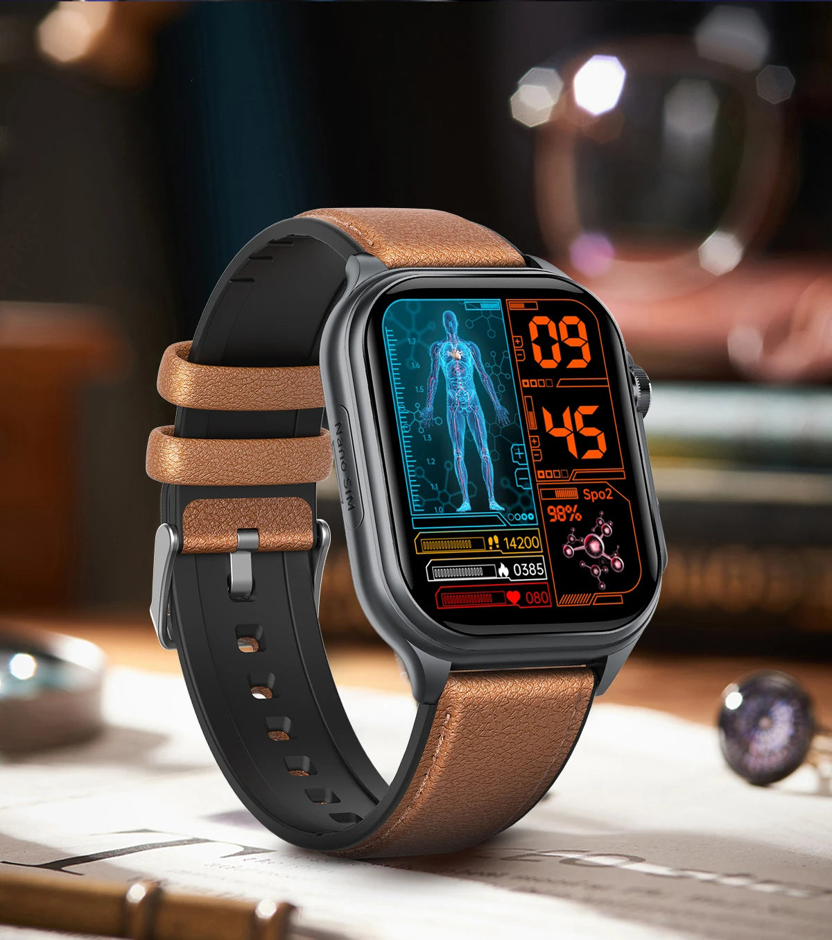 GE500 Nano SIM Card 4G B1 B3 B5 B8 HD Calling for Calling ECG SmartHealth Management Watch Leather Answer Calls Fitness Tracker