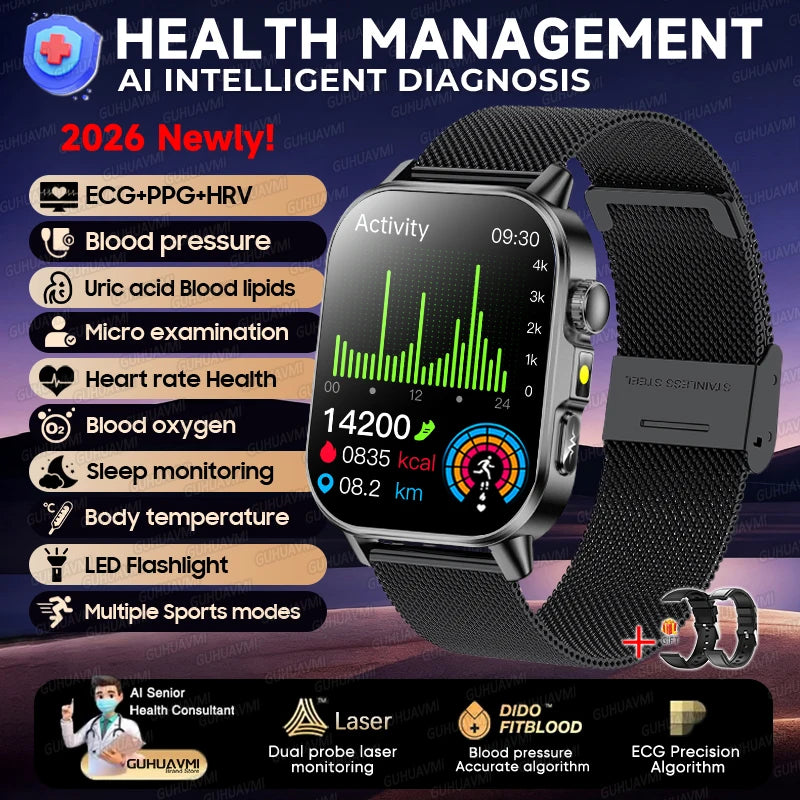 2026 New Micro Physical Examination Health Smartwatch Blood Pressure Uric Acid Blood Lipids Flashlight Care Smartwatch for Women