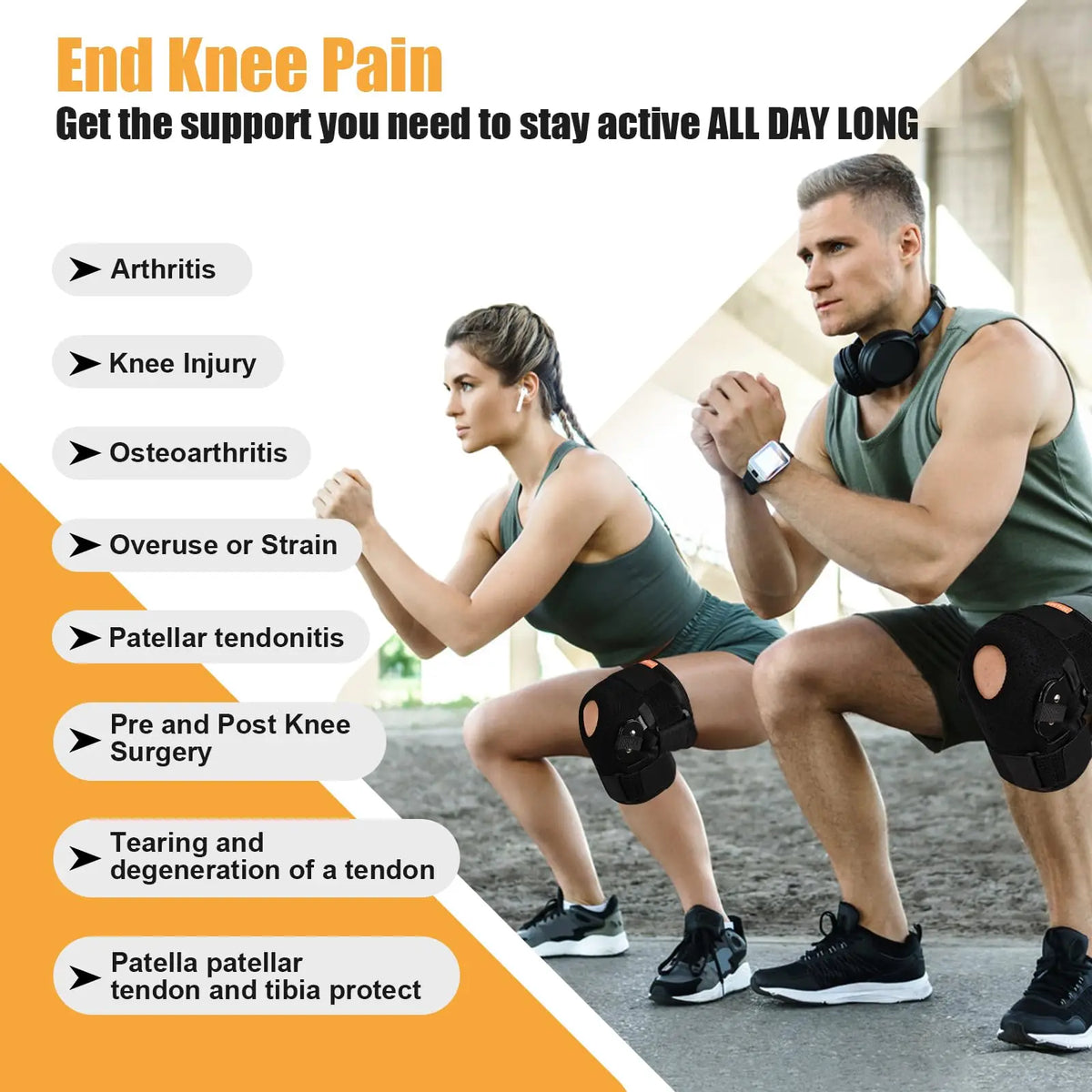 1PC Hinged Knee Brace, Adjustable Knee Support Wrap for Men Women Pain Relief Swelling Strains Sprains ACL and MCL Injuries