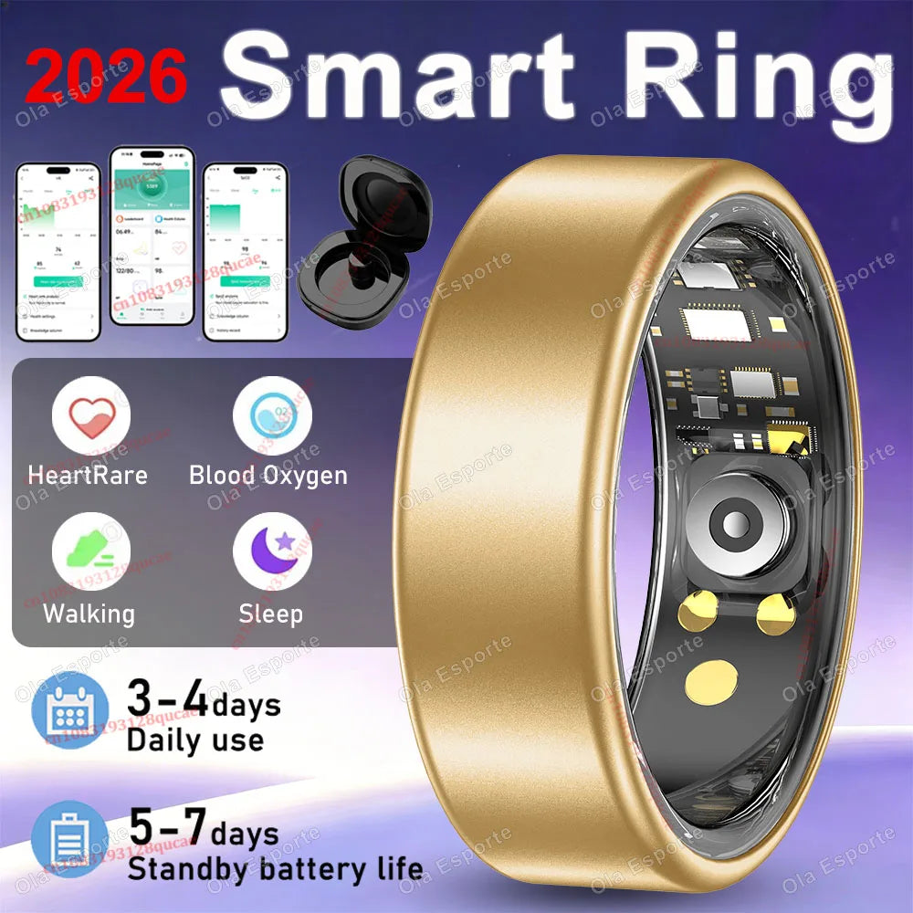 2026 Smart Ring Blood Pressure Heart Rate Sleep Monitoring Smartring IP68 & 5ATM Waterproof Multi-sport Mode Smartring Man Women