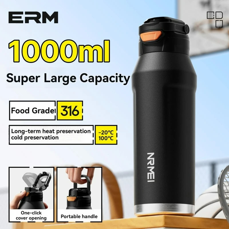 700ml 1000ml Stainless Steel Tumble Cycling Keep Heat and Cold Water Bottle Sports Kettle Straw Handle Fitness Cup