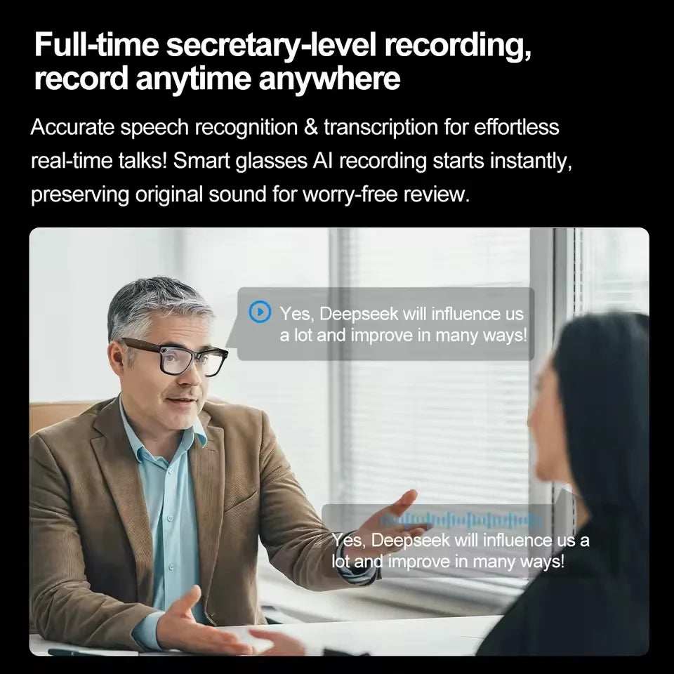New Camera Glasses 800w Pixel 2K UHD Video Recording EIS Anti Shake 4GB Wifi Ai Translation Anti Blue Light Men Smart Glasses