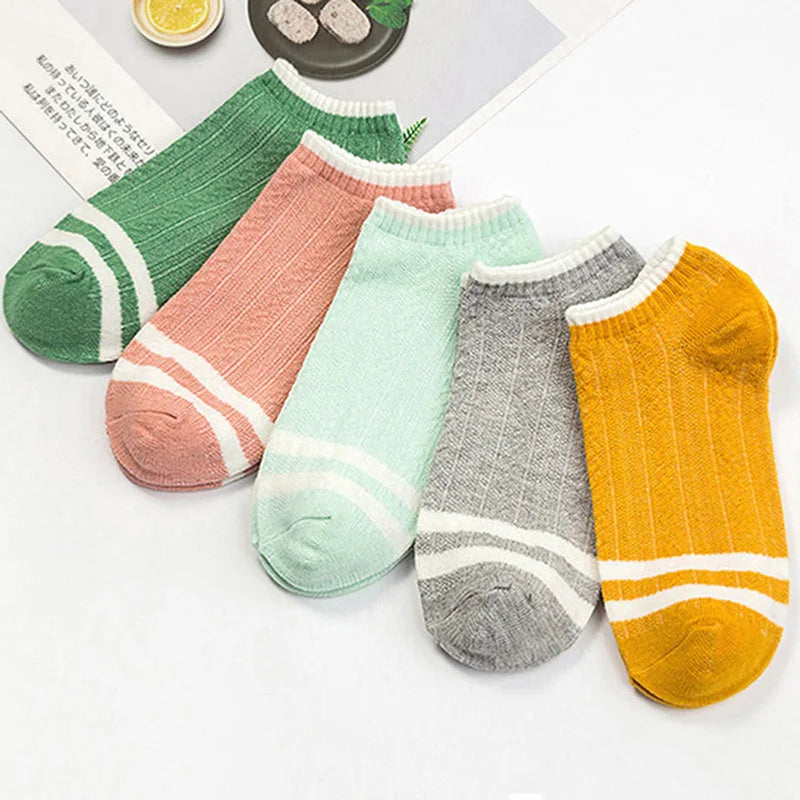 5 Pairs Socks Womens Summer Autumn Socks Women Quality Cotton Cute Set Japanese Style Sports Fashion Short Ankle Socks Harajuku