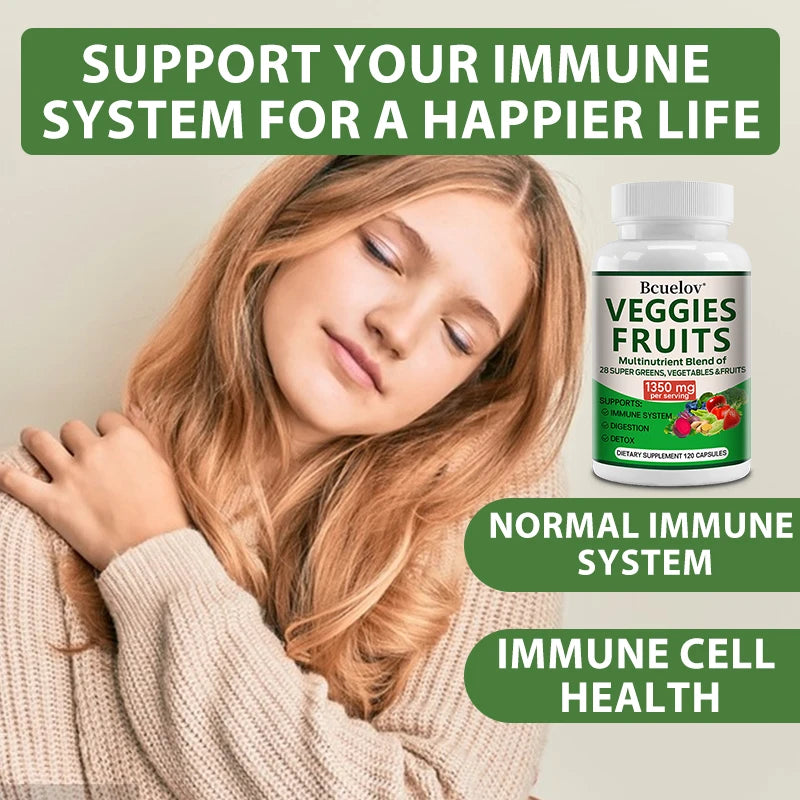 1350mg Fruit and Vegetable Supplement - 28 Complex Nutrients - Boosts Digestion, Detoxification, and Immune Support