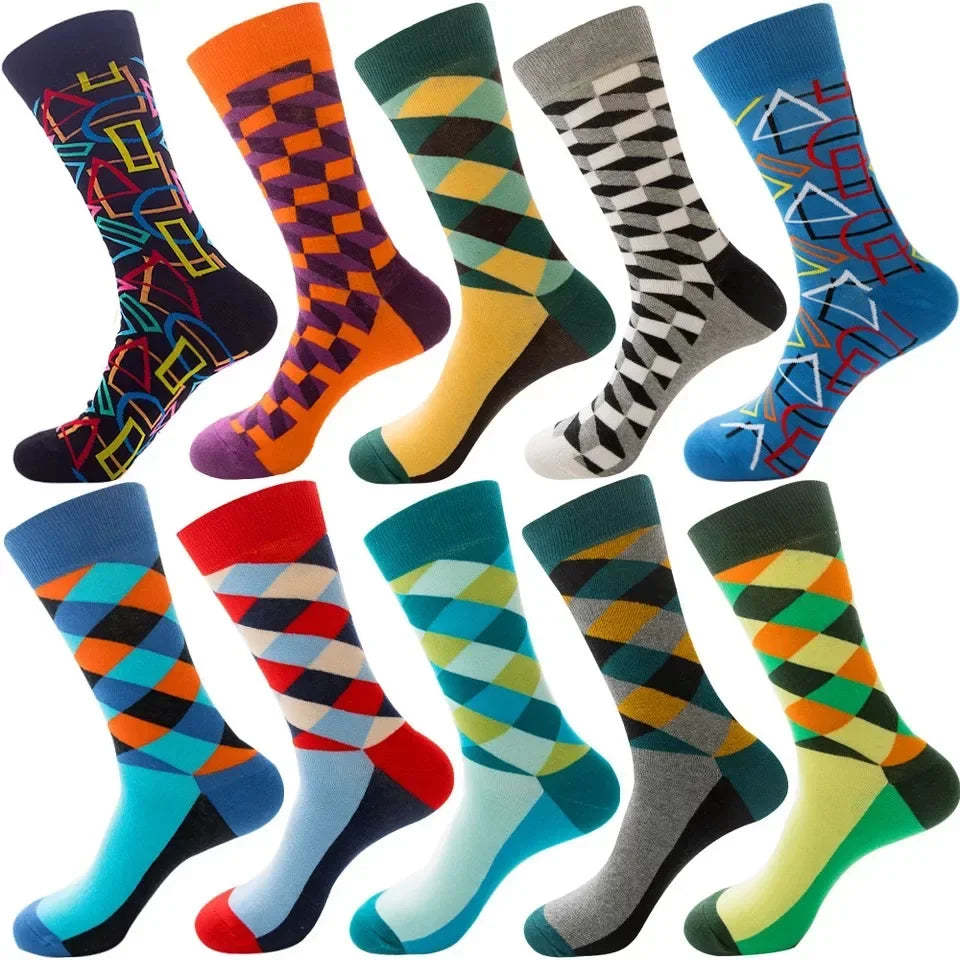 10 Pairs Lot Pack Men Women Couples Lover Socks New Arrival Rhombus Animal Christmas Cartoon Fruit Food Dot Cotton Happy Socks