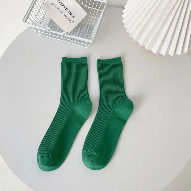 Solid Cotton Socks Women Ins Green Long Socks lolita skateboard Femme Stripe Socks Ankle Dress Calcetine Medias skarpety zimowe