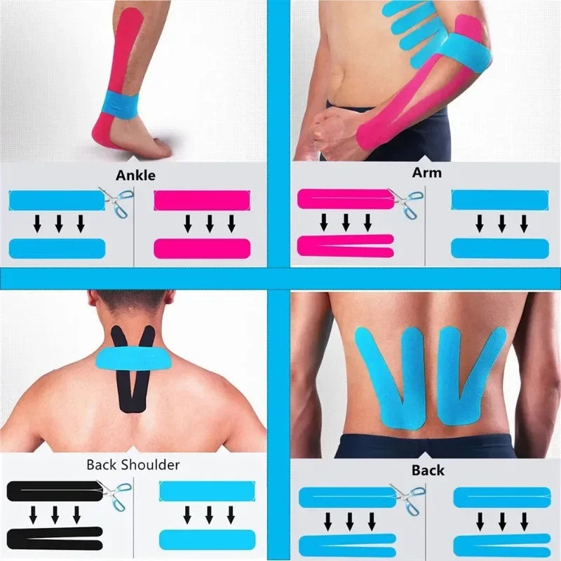 Kinesiology Tape Pro Athletic Sports (20 Precut Strips) Waterproof Elastic Adhesive Tape Muscle Pain Relief Joint Support