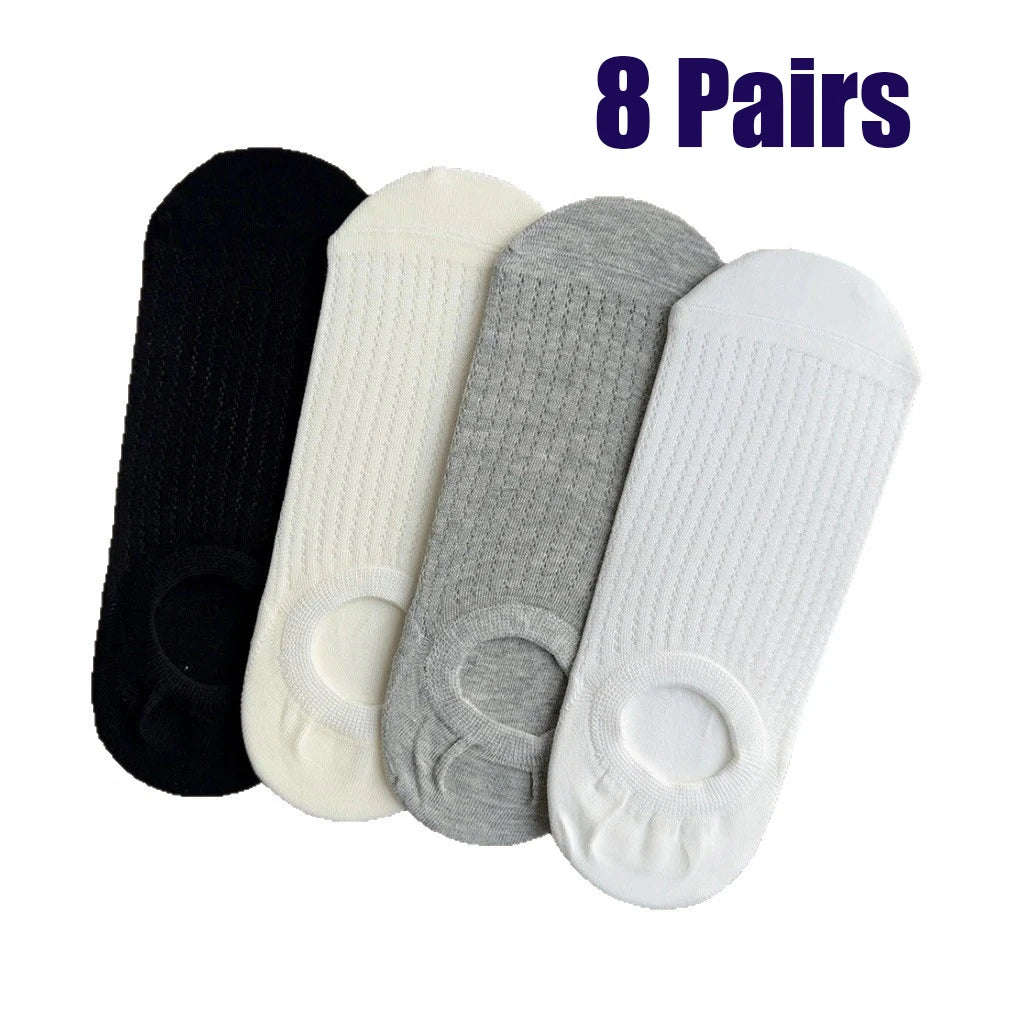 4 Pairs Women Summer Thin Breathable Non Slip Low Cut Invisible Boat Socks Casual Solid Color Comfortable Mesh Socks For Ladies