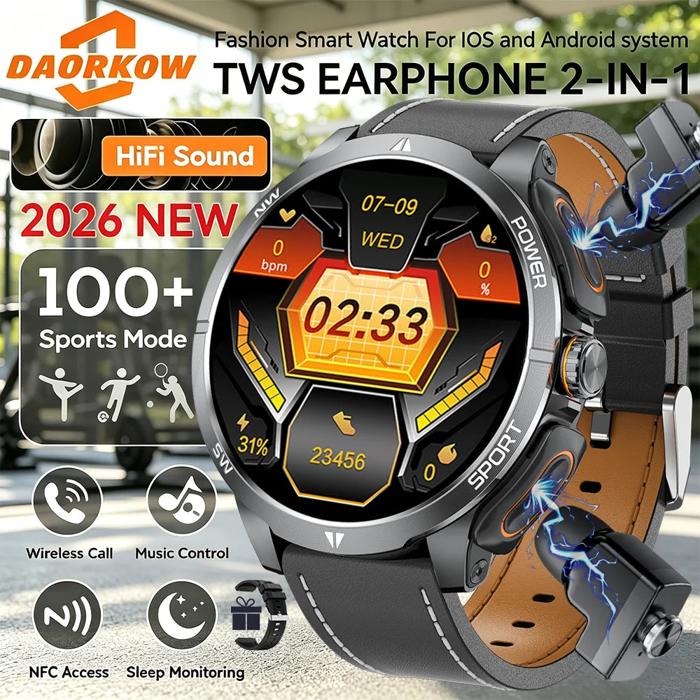 TWS 2-in-1 Smart Watch with Headphones Sports Play Music Bluetooth Headset Call Men Health Monitor NFC Women Smartwatch Earbuds