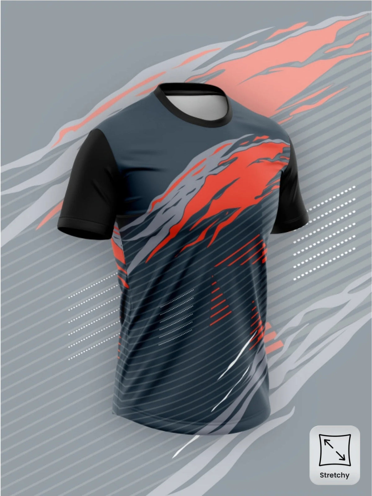 Men High Elastic Quick Dry Sports Compression Shirt Red Flame Stripe Print Short Sleeve Gym Running Training Top
