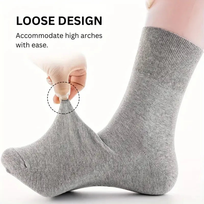 1/7 Pairs Men's Non-Binding Diabetic Socks Soft Breathable Loose Fit For Swollen Feet & Elderly Plus Size 39-48