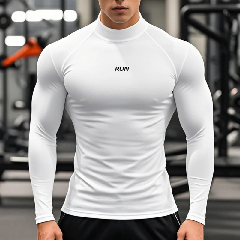 Men's Running Turtleneck Quick-Drying Long-Sleeved T-shirts Spring Aurumn Compression Shirt Sports Fitness Tight Tops Tees